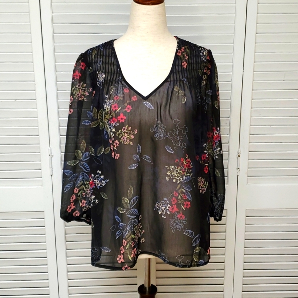 NWT Flint & Moss  Floral Boho Blouse Size S